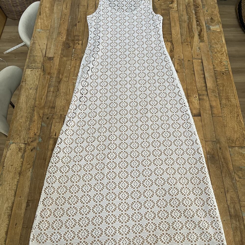Vtg Dressbarn Lace Eyelet Floral White Sleeveless Pullover Dress Women's Size 10 - Picture 2 of 16